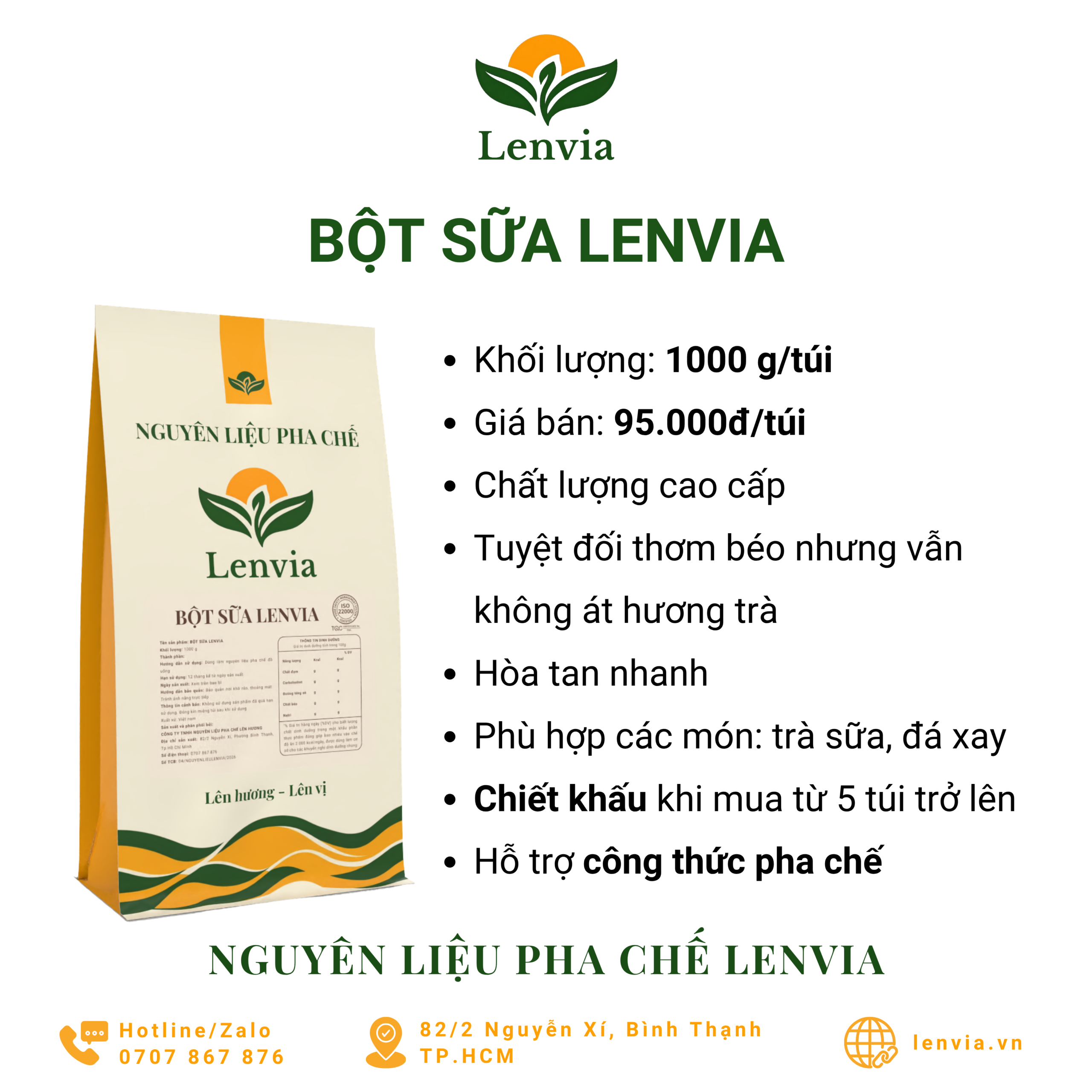 Giới thiệu Bột sữa Lenvia 1000g - giá 95.000đ/túi