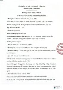Bản tự công bố sản phẩm Trà Xanh Nhài Lenvia